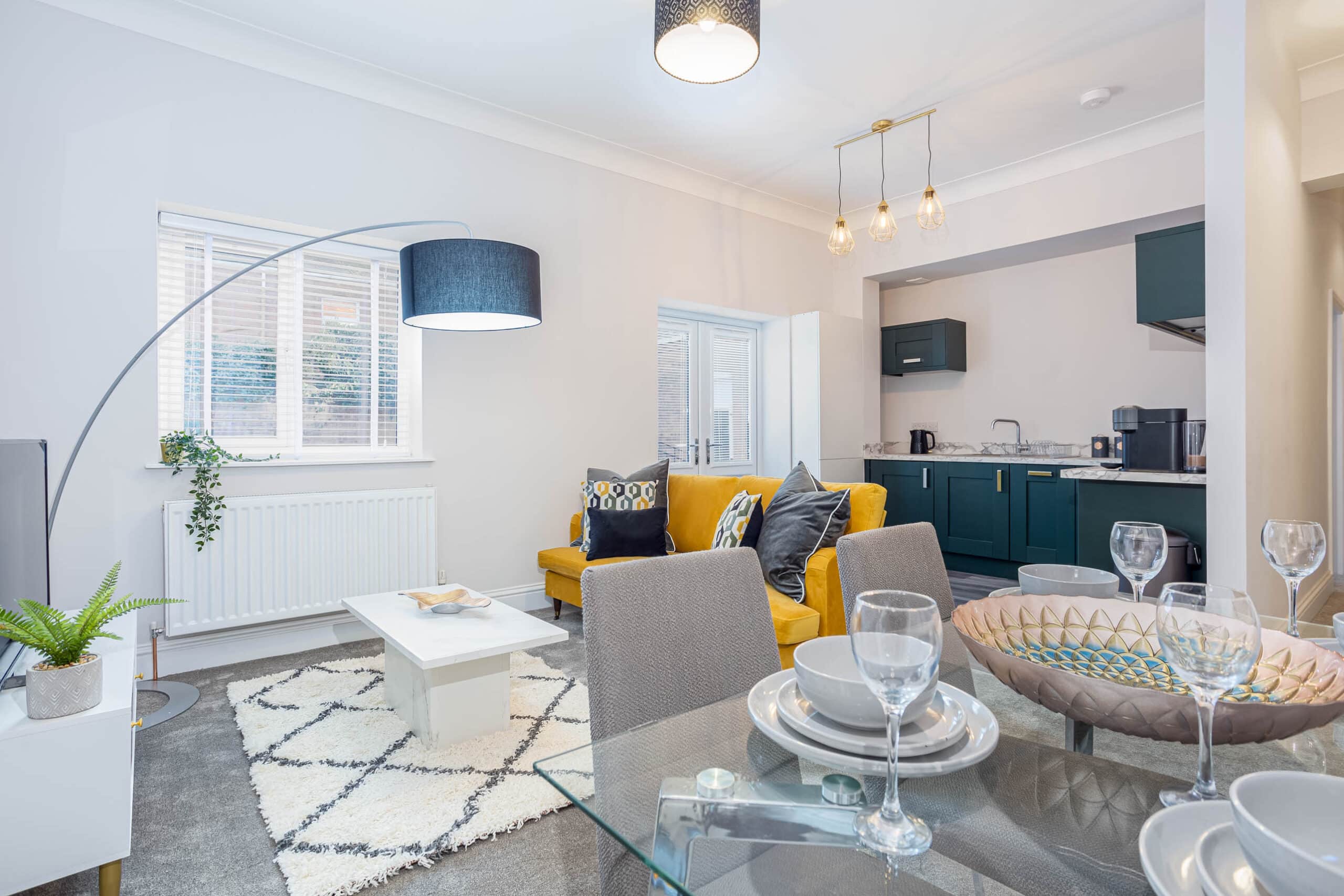 Lounge Area and dining kitchen feature luxury furnishings by Coppergate Serviced Accommodation